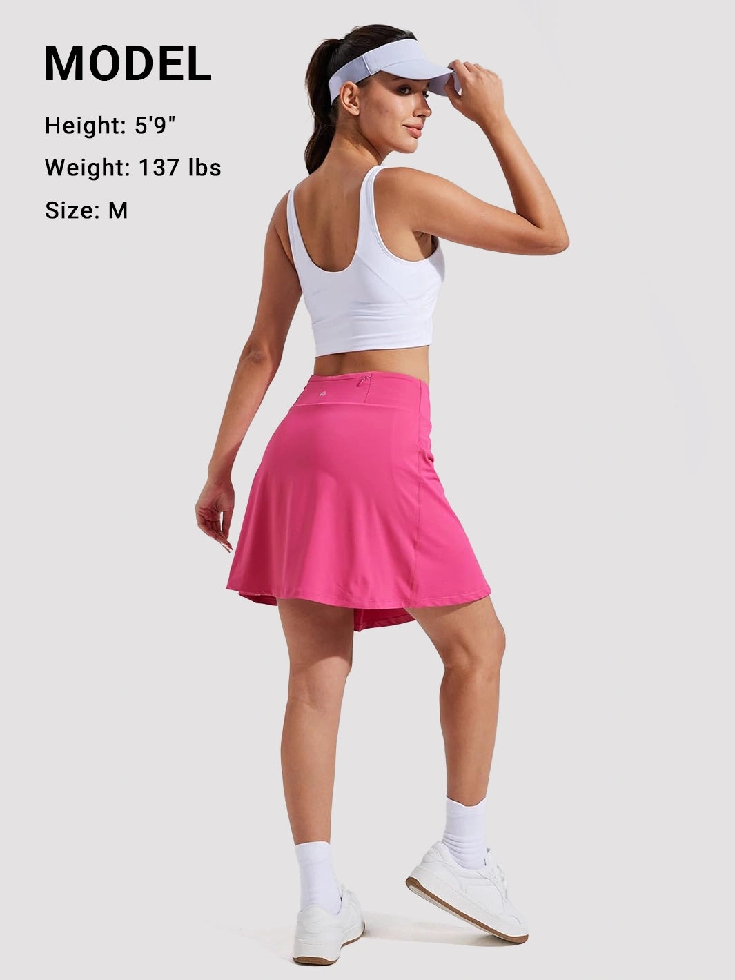 Damen UPF 50+ Tennisrock mit hoher Taille, Falten und integrierten Shorts