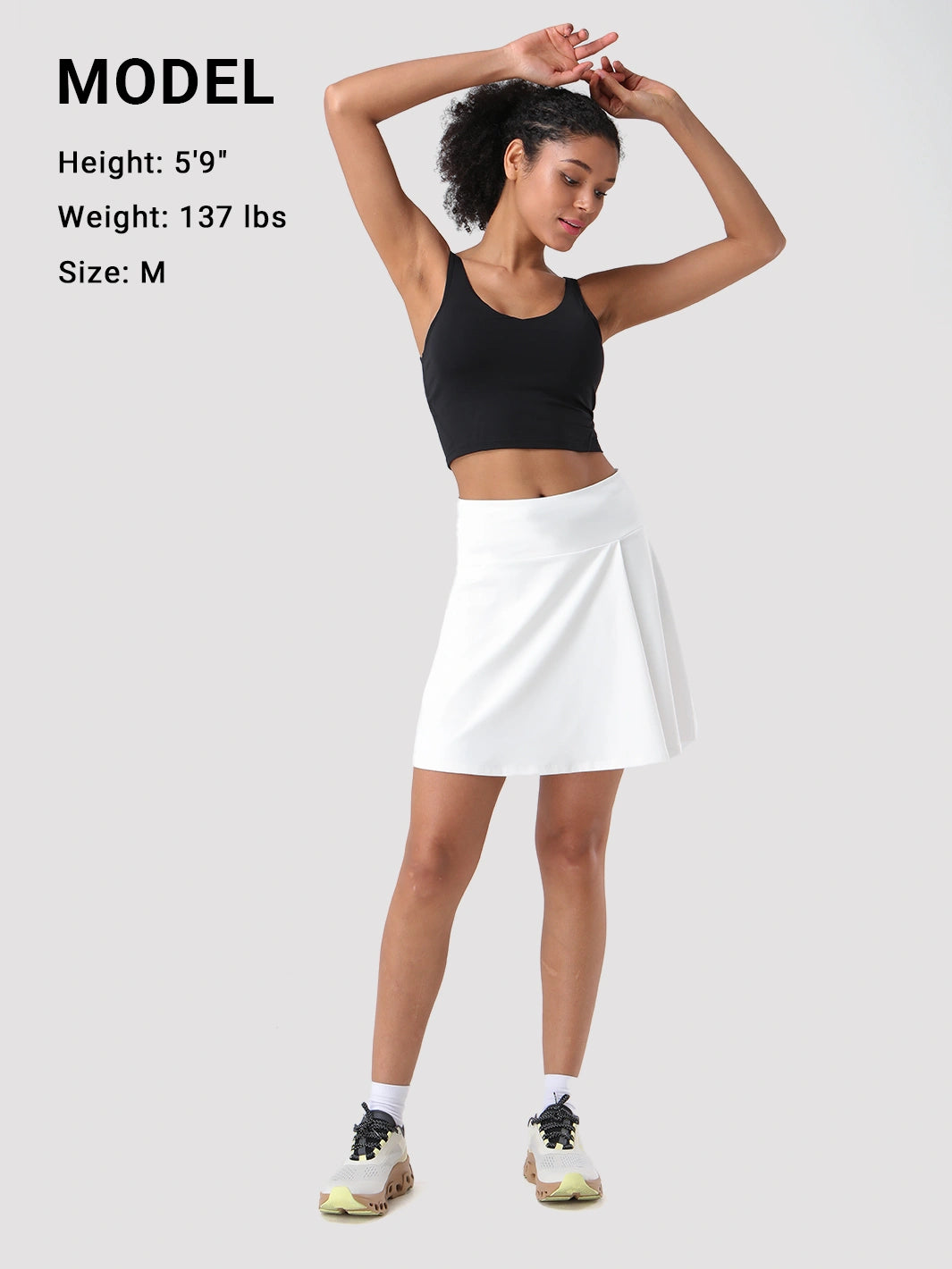 Damen UPF 50+ Tennisrock mit hoher Taille, Falten und integrierten Shorts