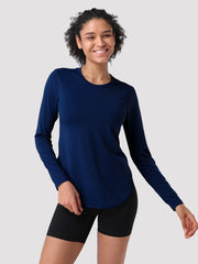 Camiseta de protección solar UPF 50+ con dobladillo alto-bajo para mujer