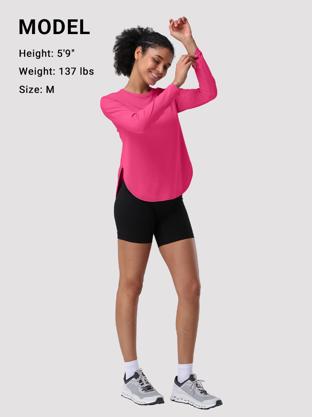 Camiseta de protección solar UPF 50+ con dobladillo alto-bajo para mujer