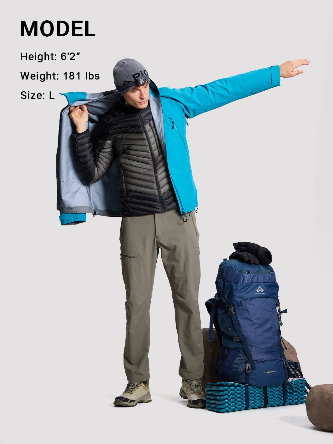 Men's Ultralight 900 Fill Power Water-Repellent Goose Down Hooded Jacket PIONEER CAMP