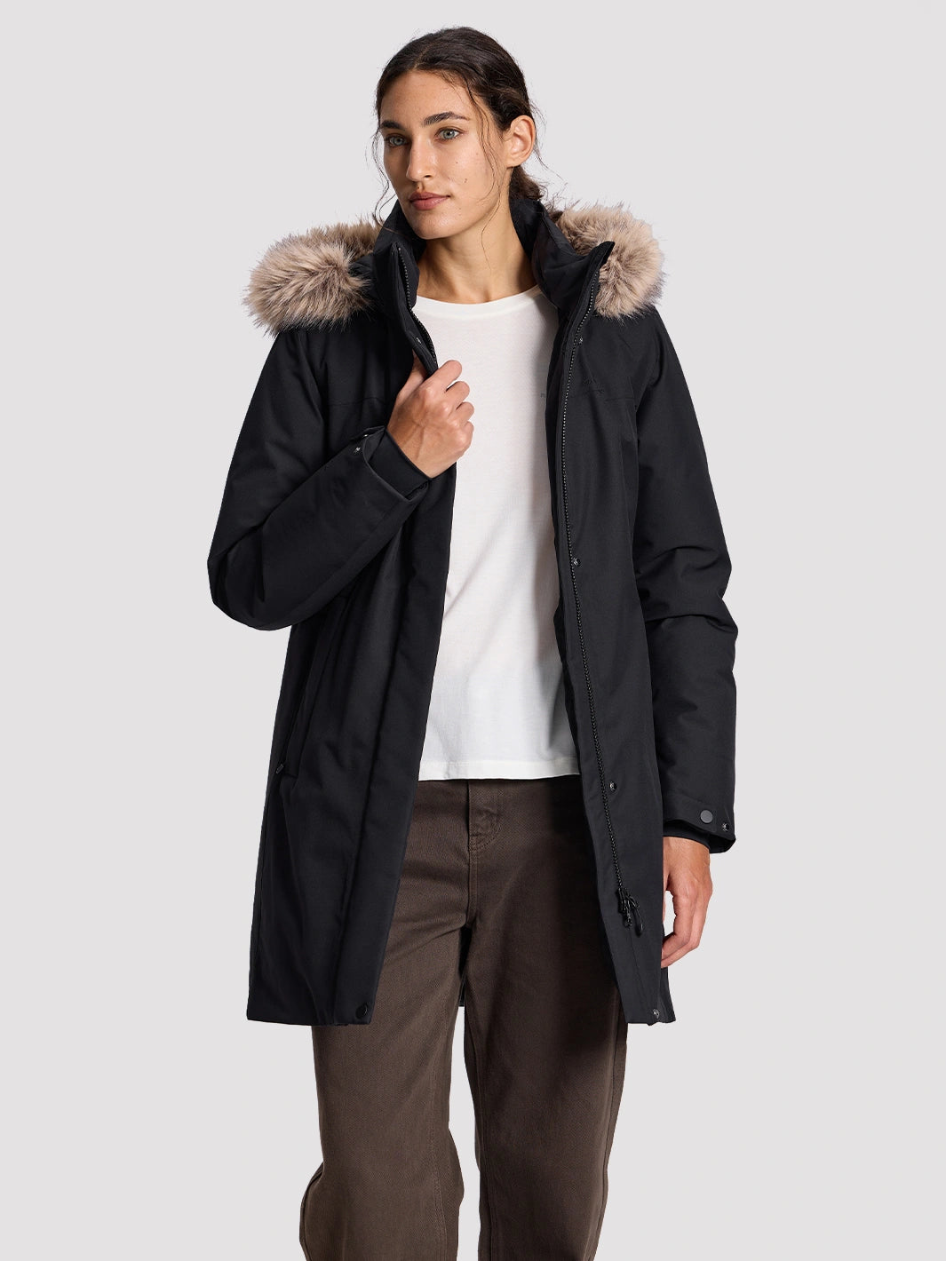 Women's Waterproof 700 Fill Power Down Parka with Removable Faux Fur Hood PIONEER CAMP