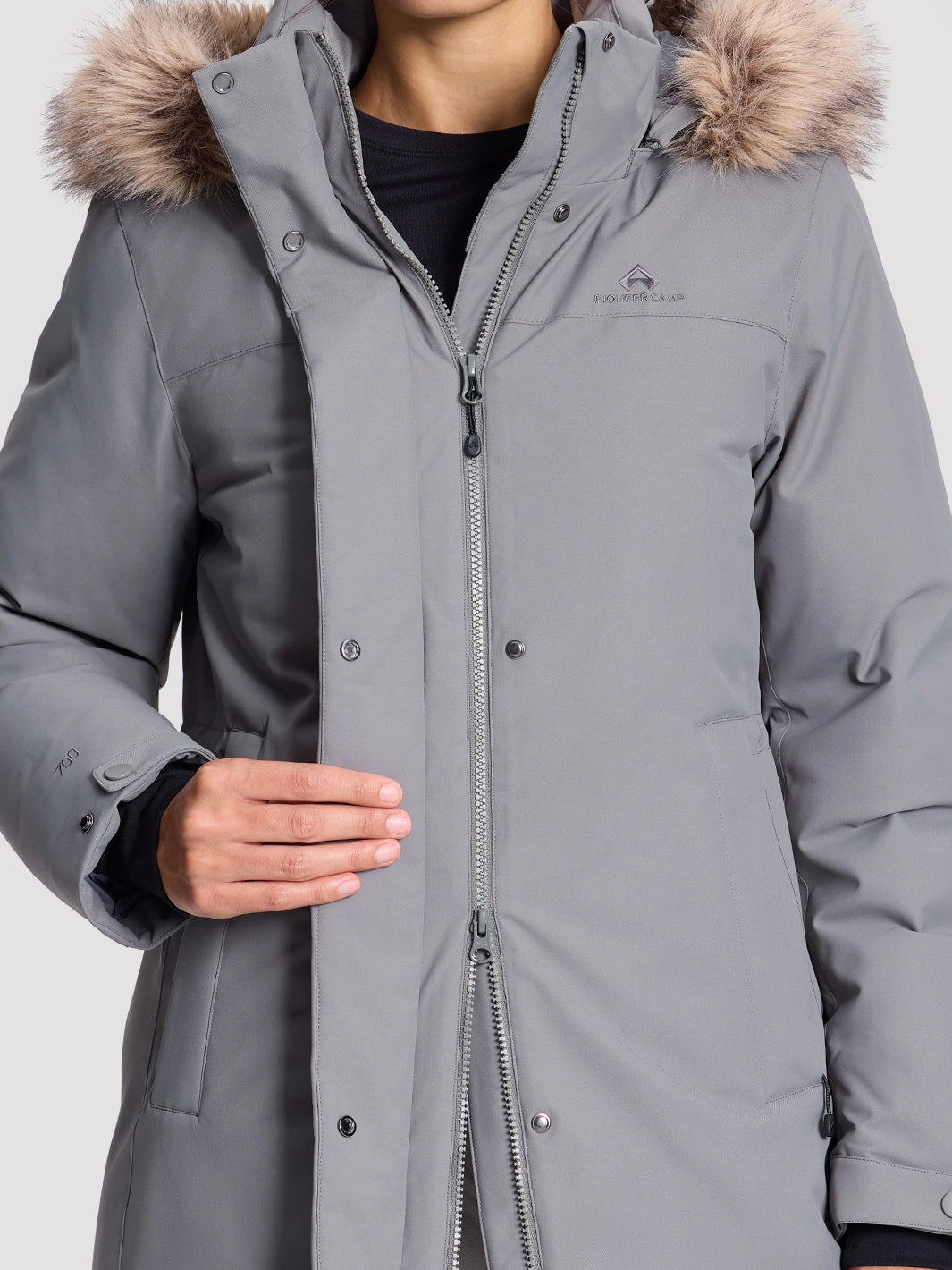 Women's Waterproof 700 Fill Power Down Parka with Removable Faux Fur Hood PIONEER CAMP