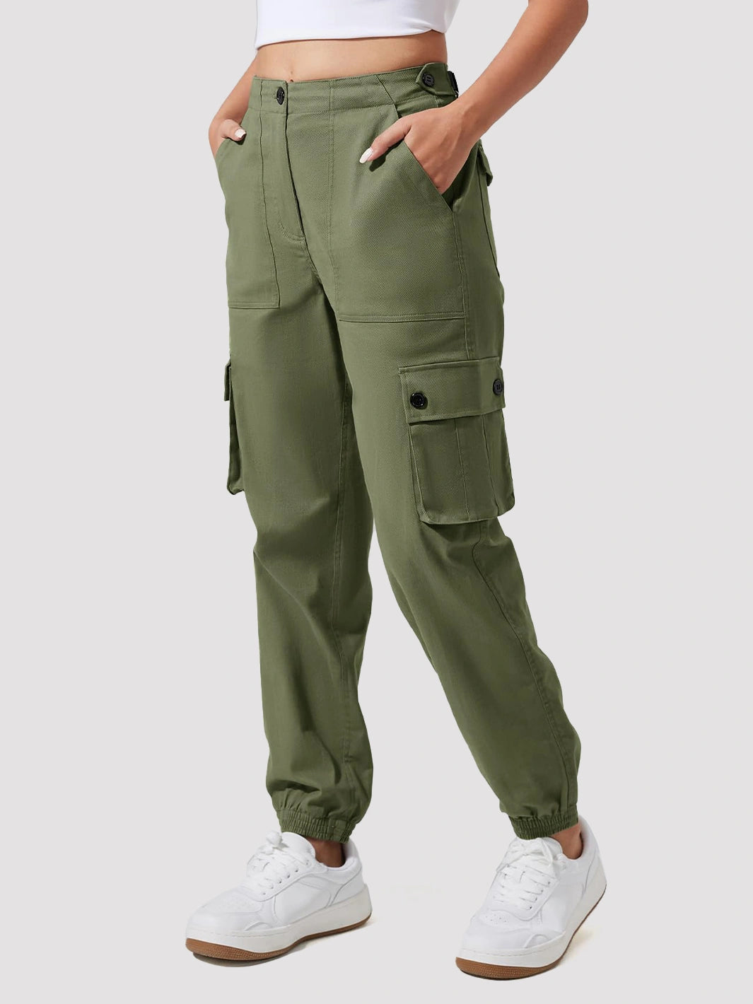 Women's High-Rise Tapered Cargo Pants with 6 Pockets