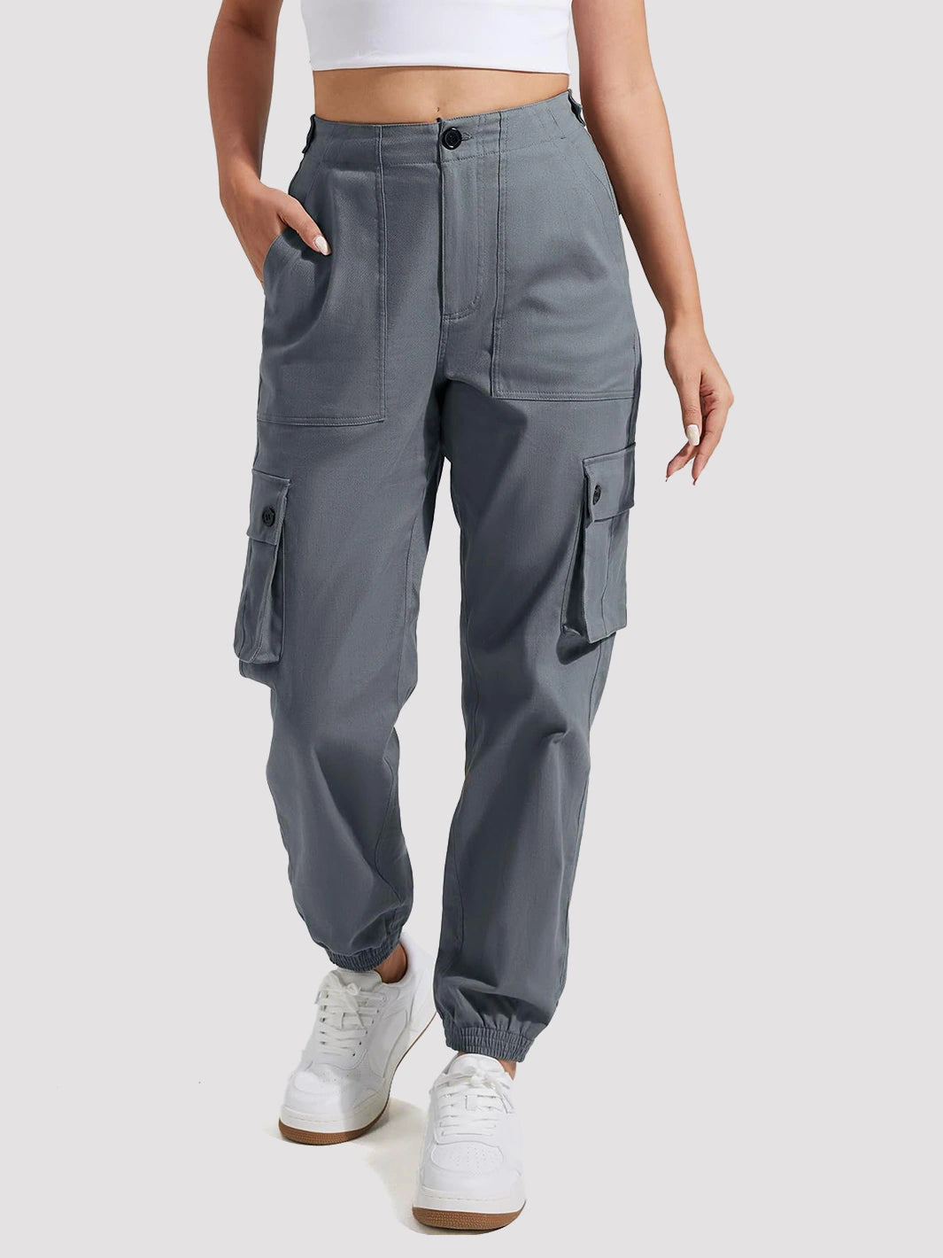 Women's High-Rise Tapered Cargo Pants with 6 Pockets