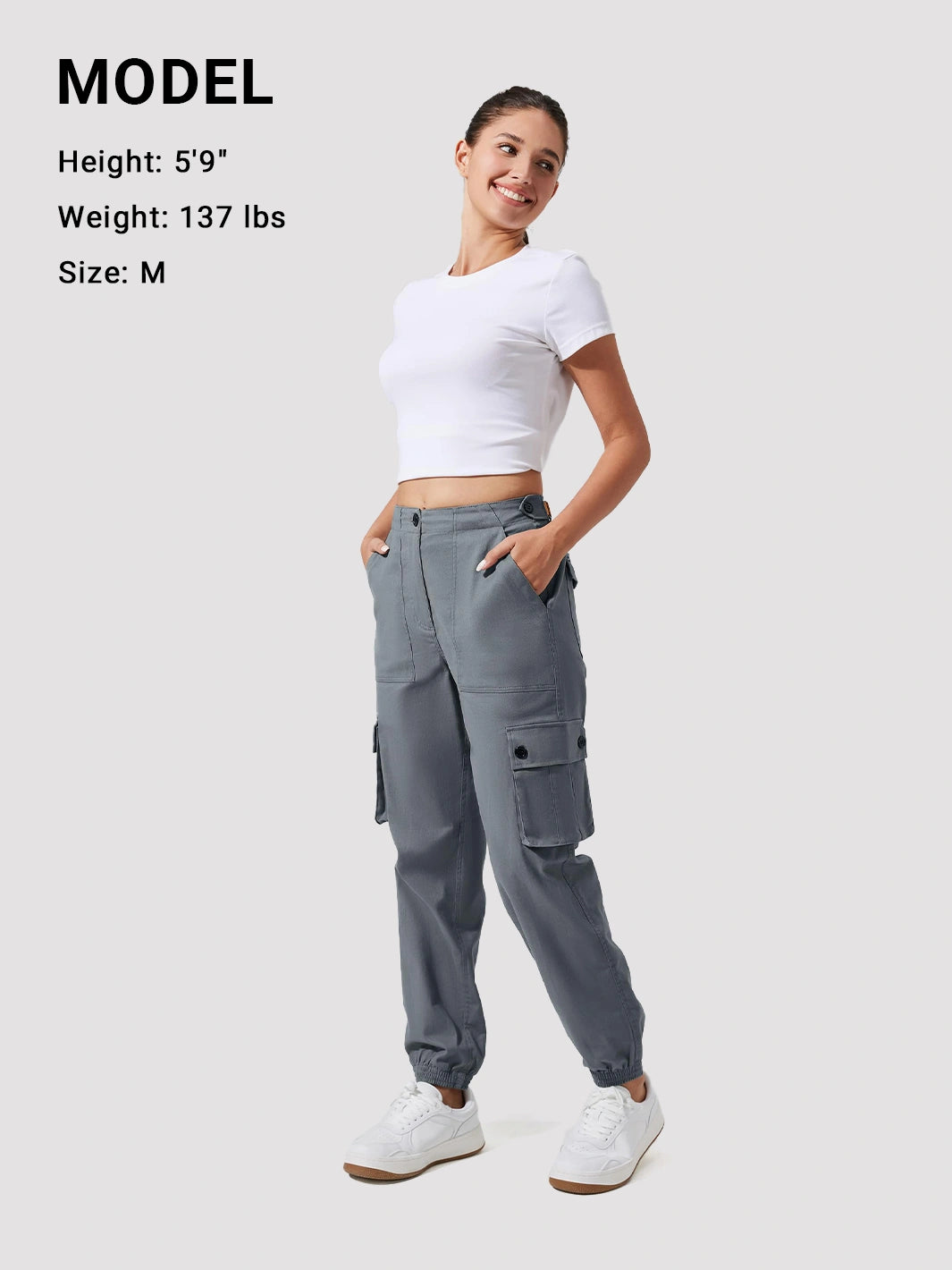 Women's High-Rise Tapered Cargo Pants with 6 Pockets