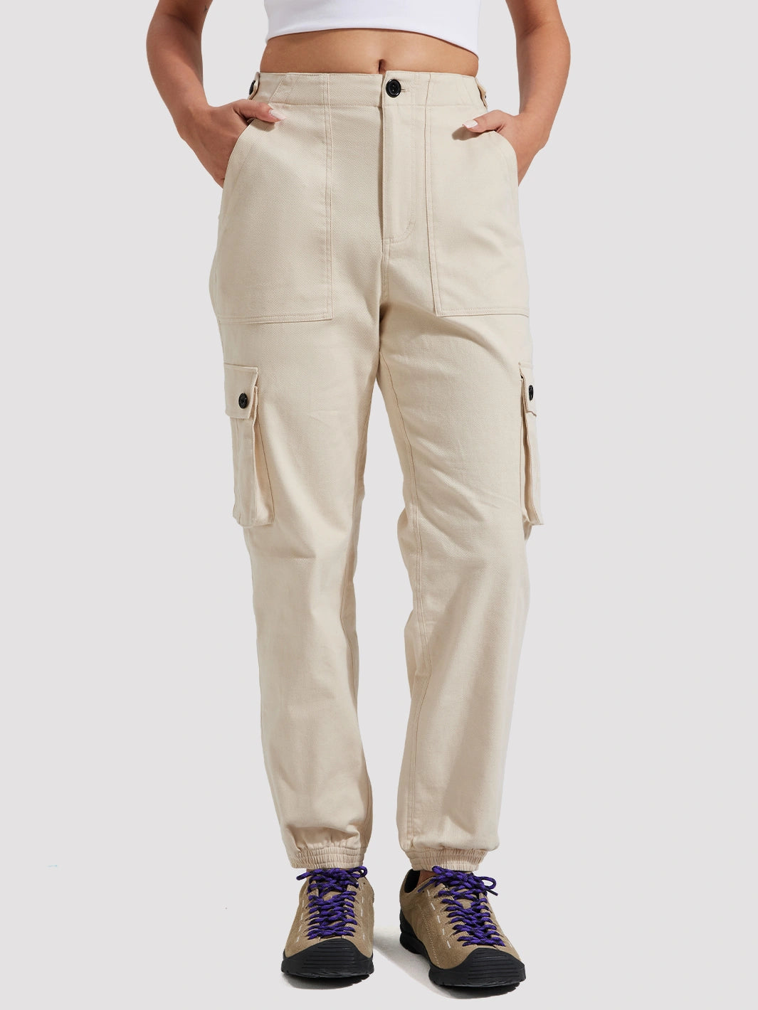 Women's High-Rise Tapered Cargo Pants with 6 Pockets