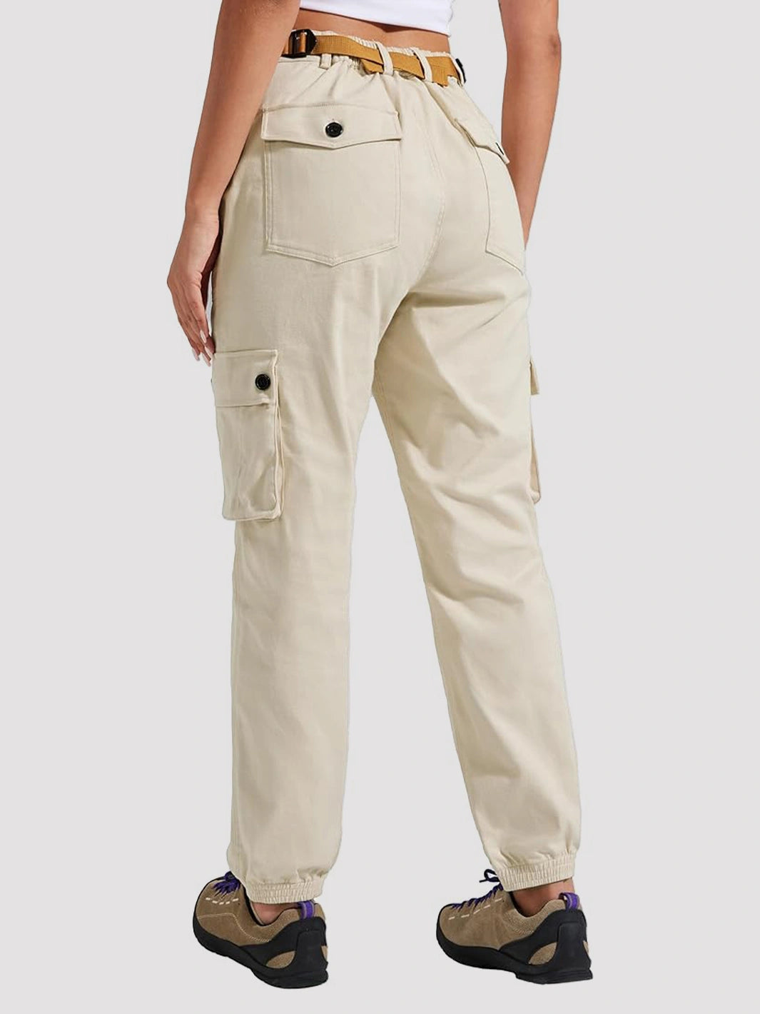 Women's High-Rise Tapered Cargo Pants with 6 Pockets