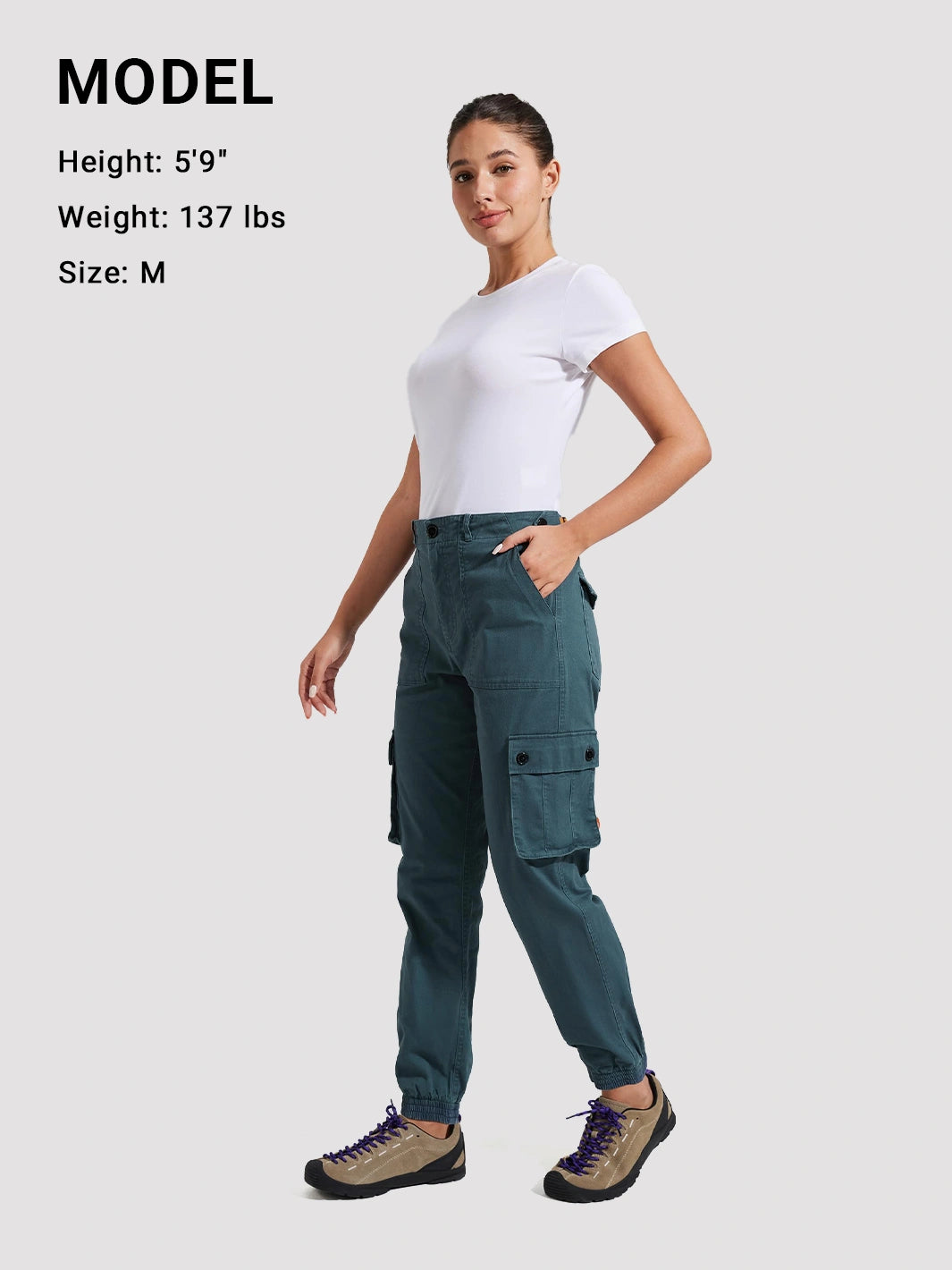 Women's High-Rise Tapered Cargo Pants with 6 Pockets