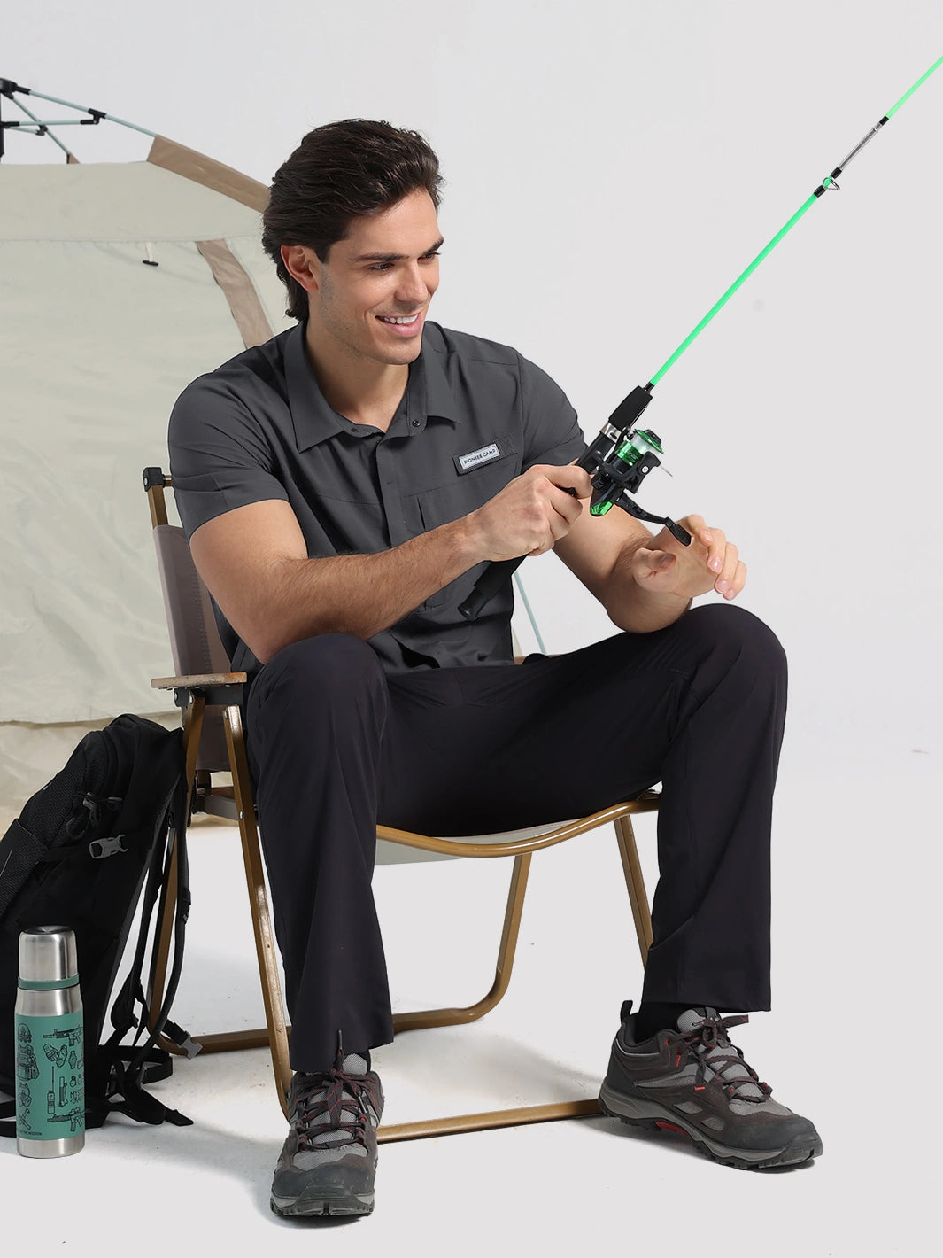 Men's UPF 50+ Quick-Dry Fishing Shirt with Rod Holder