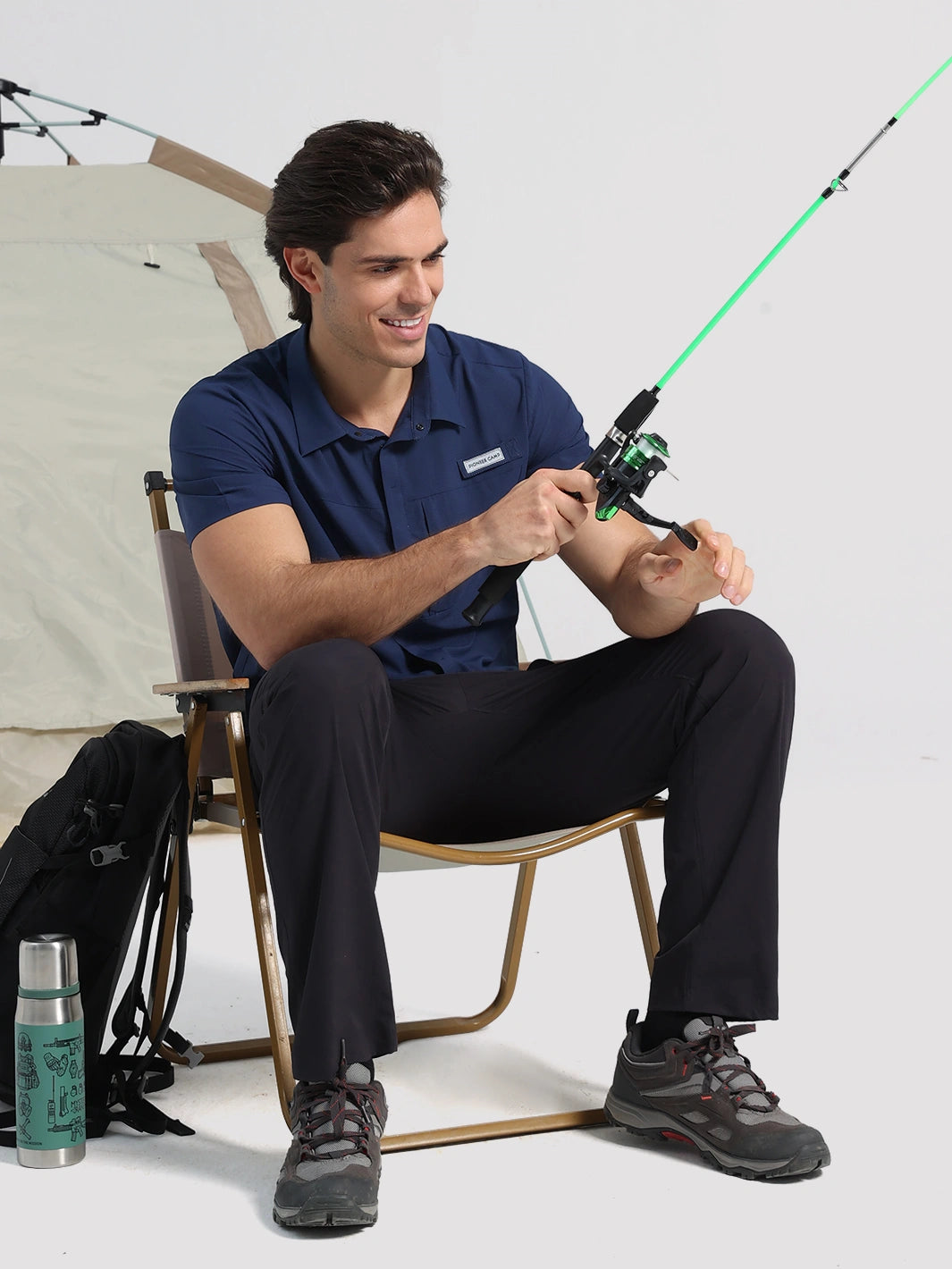 Men's UPF 50+ Quick-Dry Fishing Shirt with Rod Holder