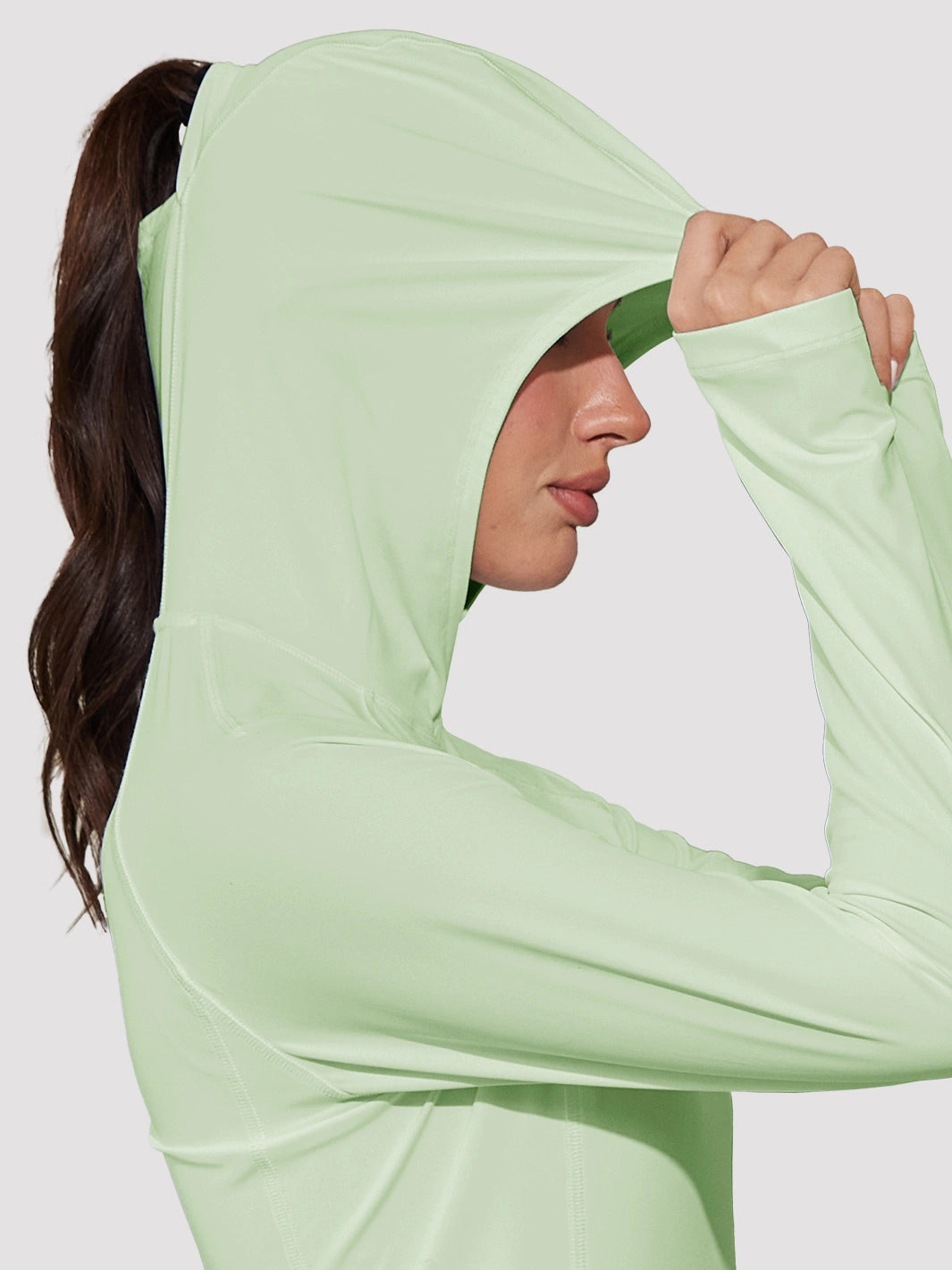Damen UPF 50+ Sonnenschutz-Hoodie mit Pferdeschwanzöffnung