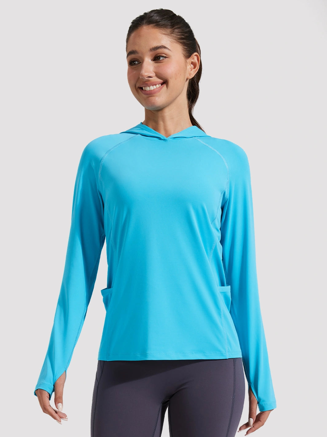 Damen UPF 50+ Sonnenschutz-Hoodie mit Pferdeschwanzöffnung