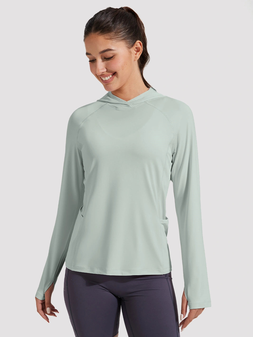 Damen UPF 50+ Sonnenschutz-Hoodie mit Pferdeschwanzöffnung