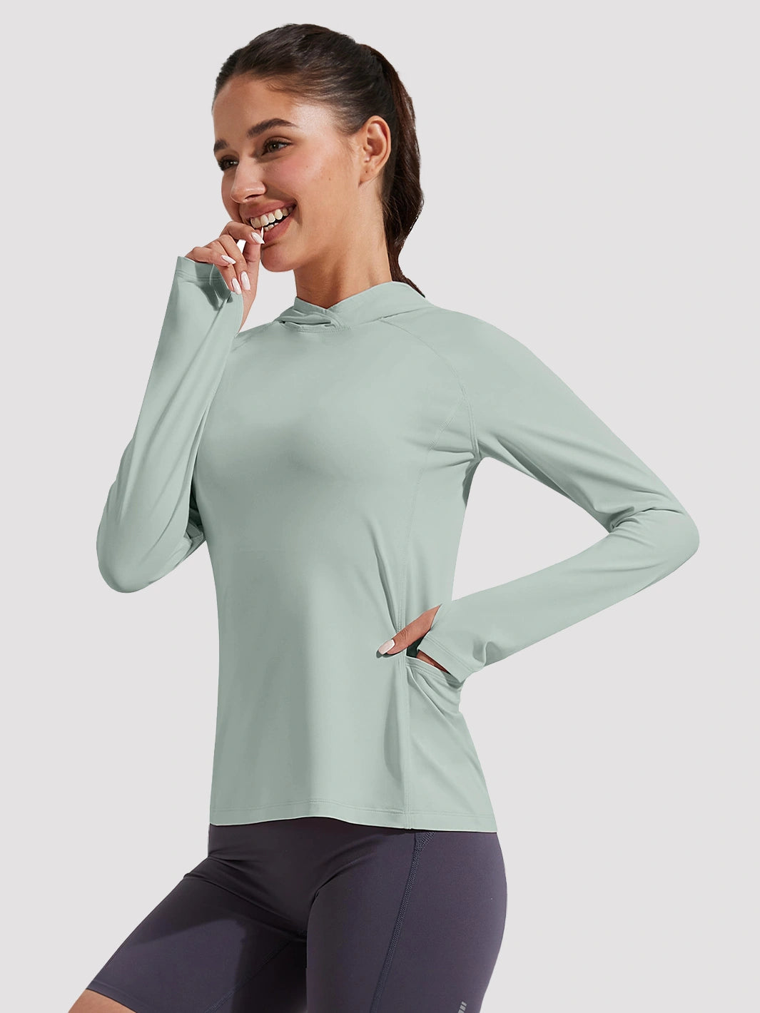 Damen UPF 50+ Sonnenschutz-Hoodie mit Pferdeschwanzöffnung