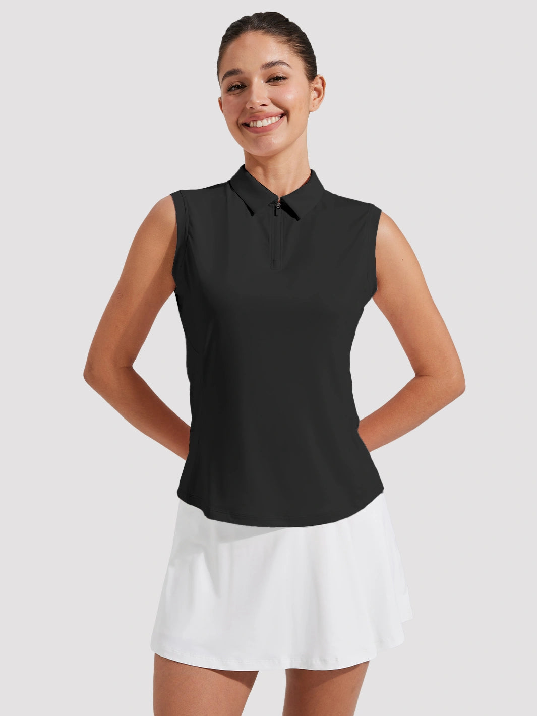 Damen ärmelloses Golf-Poloshirt mit halbem Reißverschluss, LSF 50+