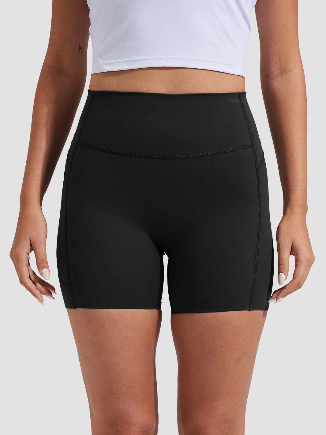 Damen-Yoga-Shorts mit hoher Taille, Taschen und ohne Hochrutschen