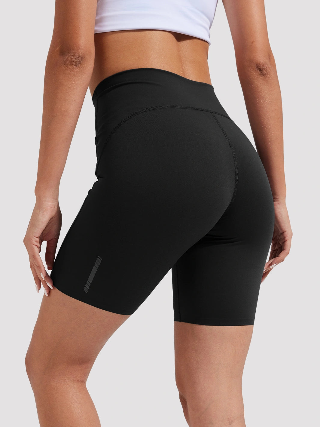 Pantalones cortos de ciclista de tiro alto para mujer sin costura frontal y con bolsillos