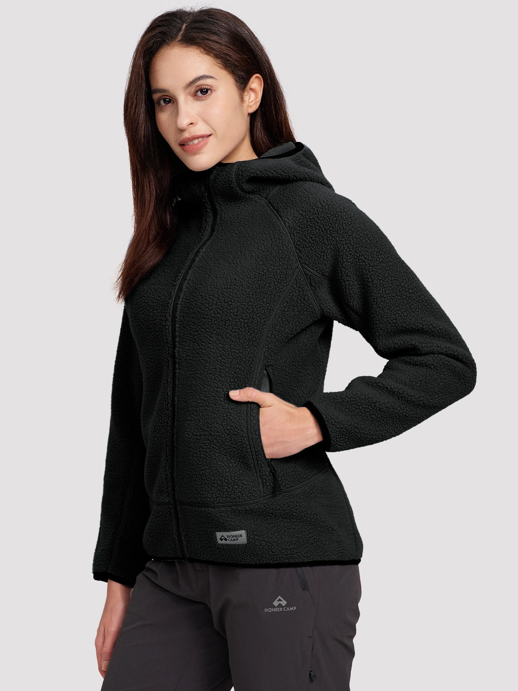 Women's High-Density Warm Polar Fleece Full-Zip Hooded Jacket PIONEER CAMP