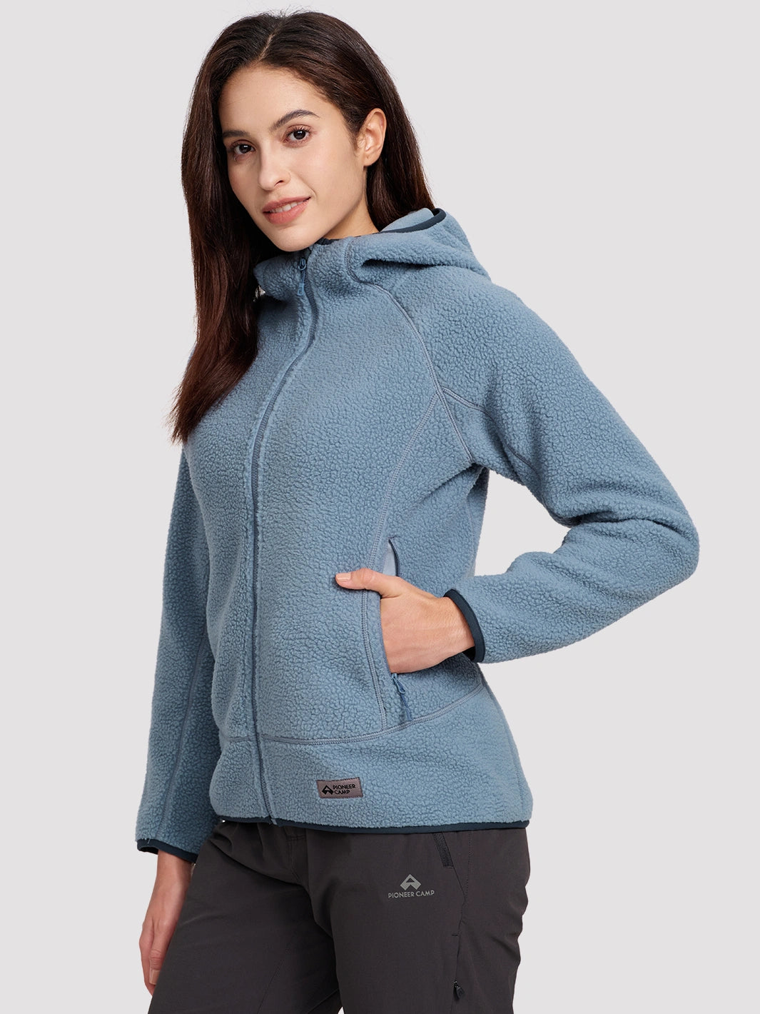 Women's High-Density Warm Polar Fleece Full-Zip Hooded Jacket PIONEER CAMP