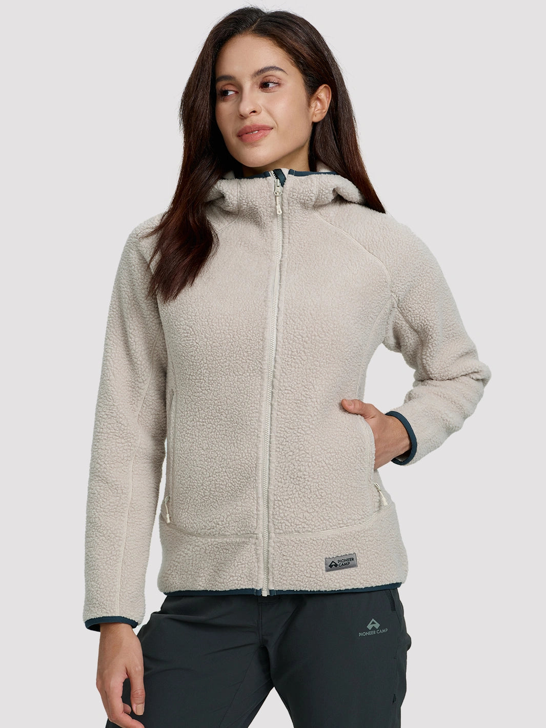 Women's High-Density Warm Polar Fleece Full-Zip Hooded Jacket PIONEER CAMP