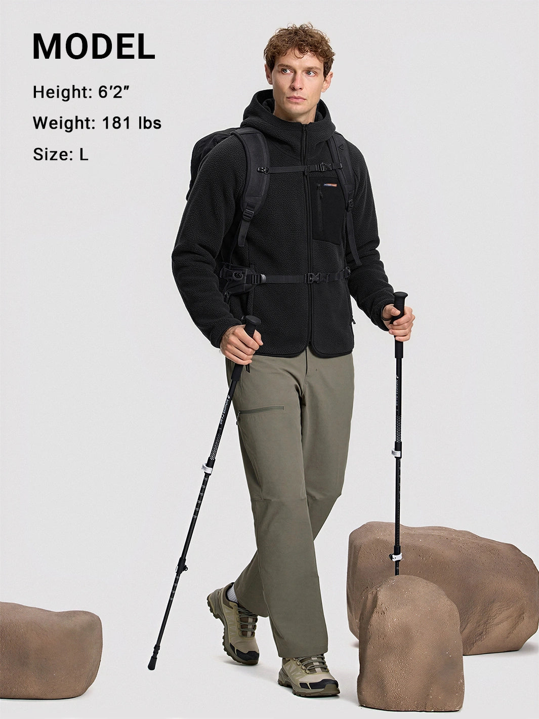 Men's Sherpa Fleece Full-Zip Hooded Jacket with Chest Pocket PIONEER CAMP