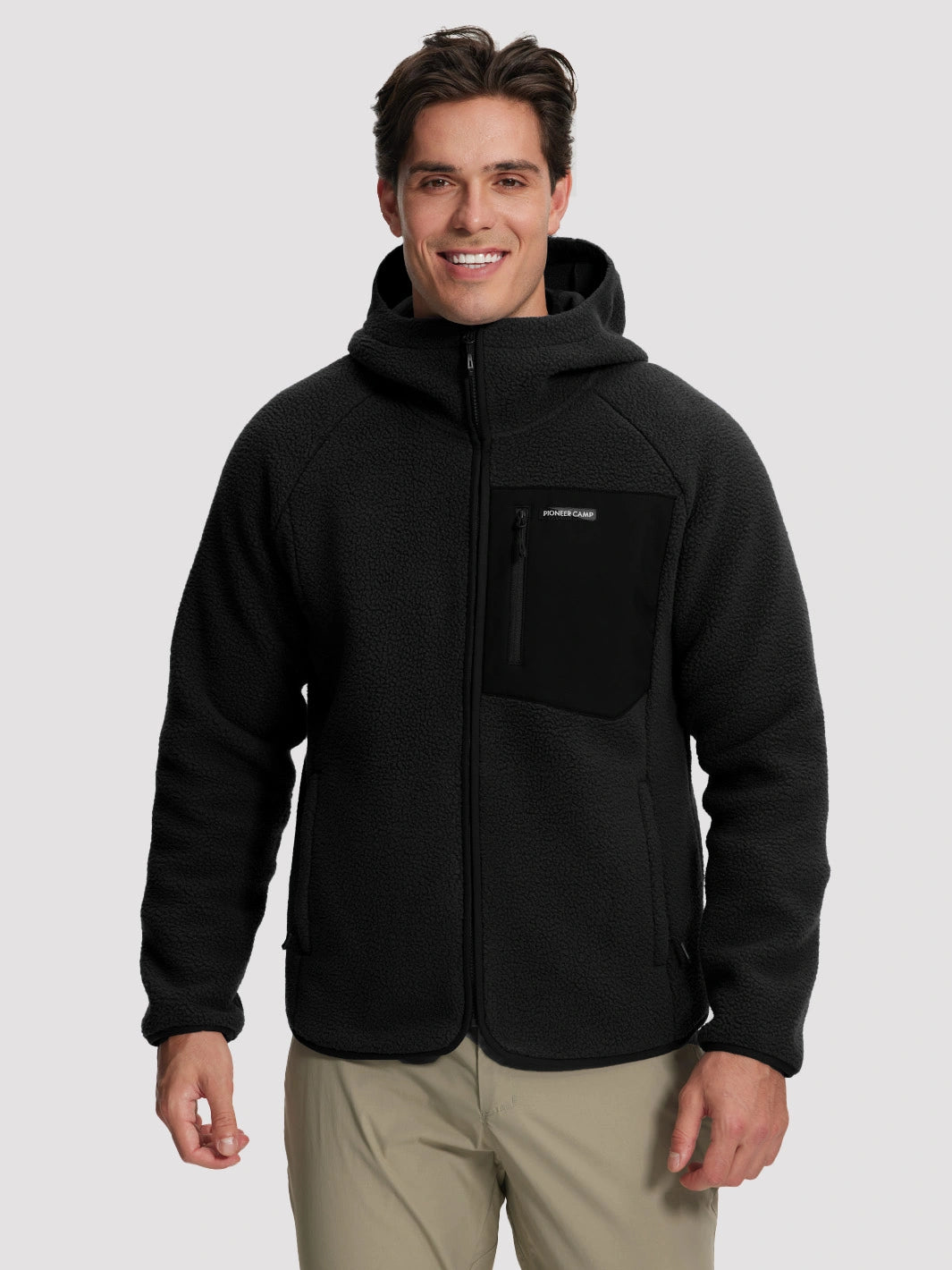 Men's Sherpa Fleece Full-Zip Hooded Jacket with Chest Pocket PIONEER CAMP