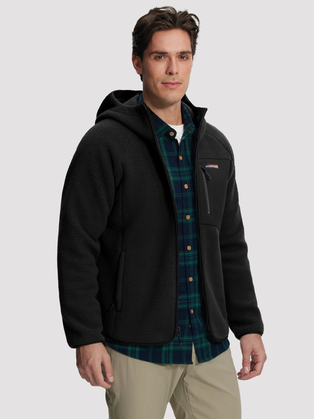 Men's Sherpa Fleece Full-Zip Hooded Jacket with Chest Pocket