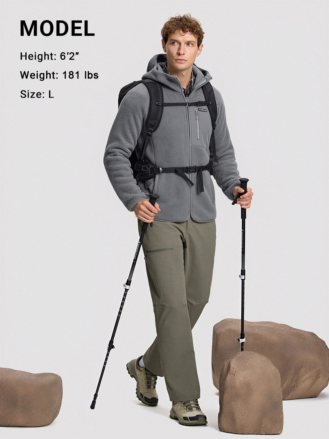 Men's Sherpa Fleece Full-Zip Hooded Jacket with Chest Pocket PIONEER CAMP