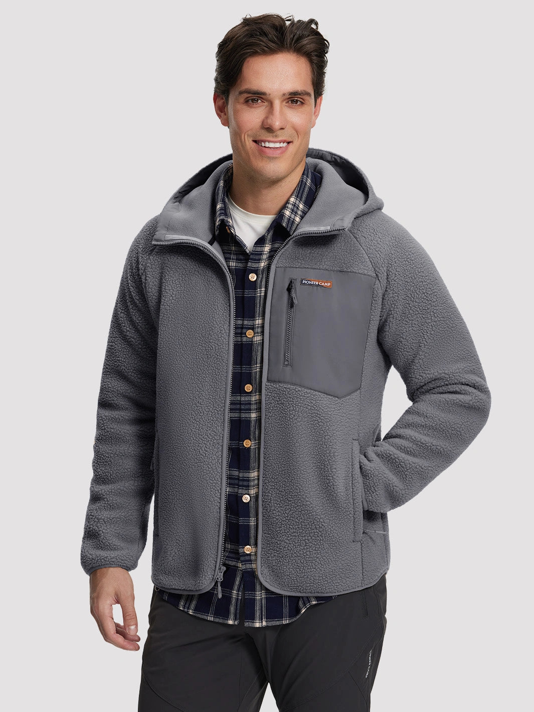 Men's Sherpa Fleece Full-Zip Hooded Jacket with Chest Pocket