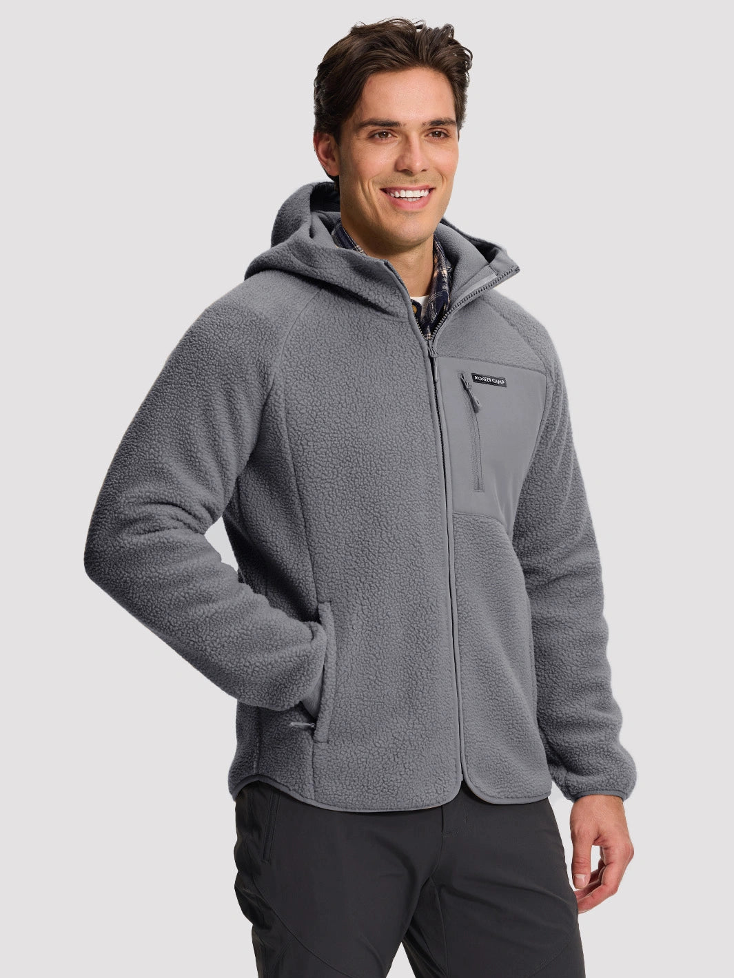 Men's Sherpa Fleece Full-Zip Hooded Jacket with Chest Pocket