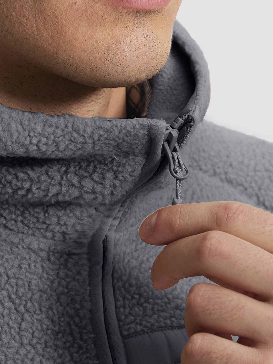 Men's Sherpa Fleece Full-Zip Hooded Jacket with Chest Pocket