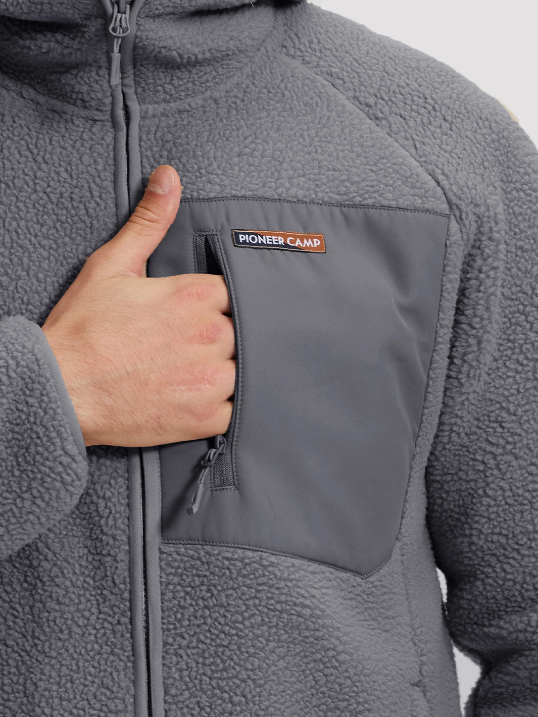 Men's Sherpa Fleece Full-Zip Hooded Jacket with Chest Pocket