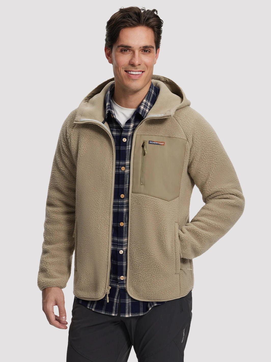 Men's Sherpa Fleece Full-Zip Hooded Jacket with Chest Pocket