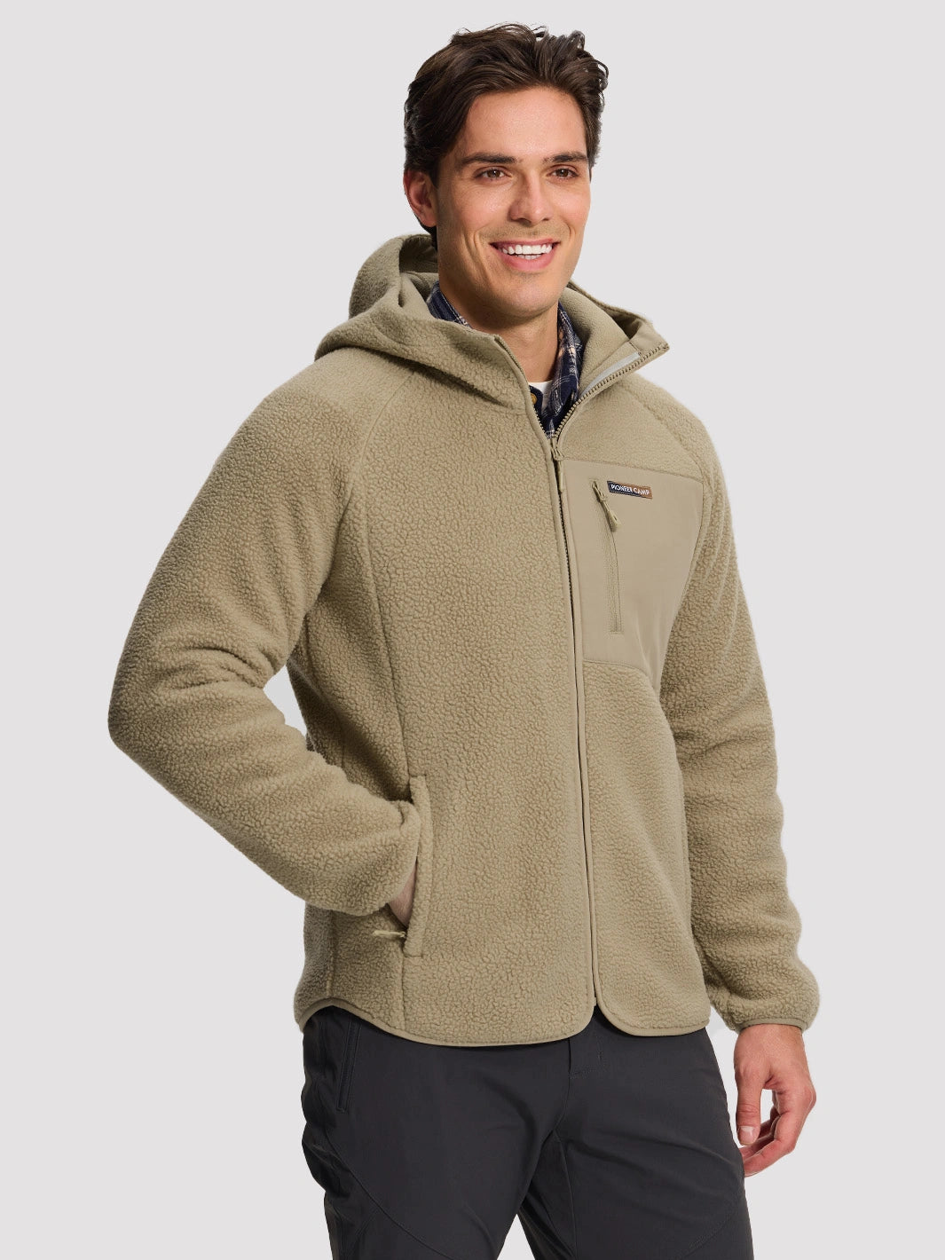 Men's Sherpa Fleece Full-Zip Hooded Jacket with Chest Pocket