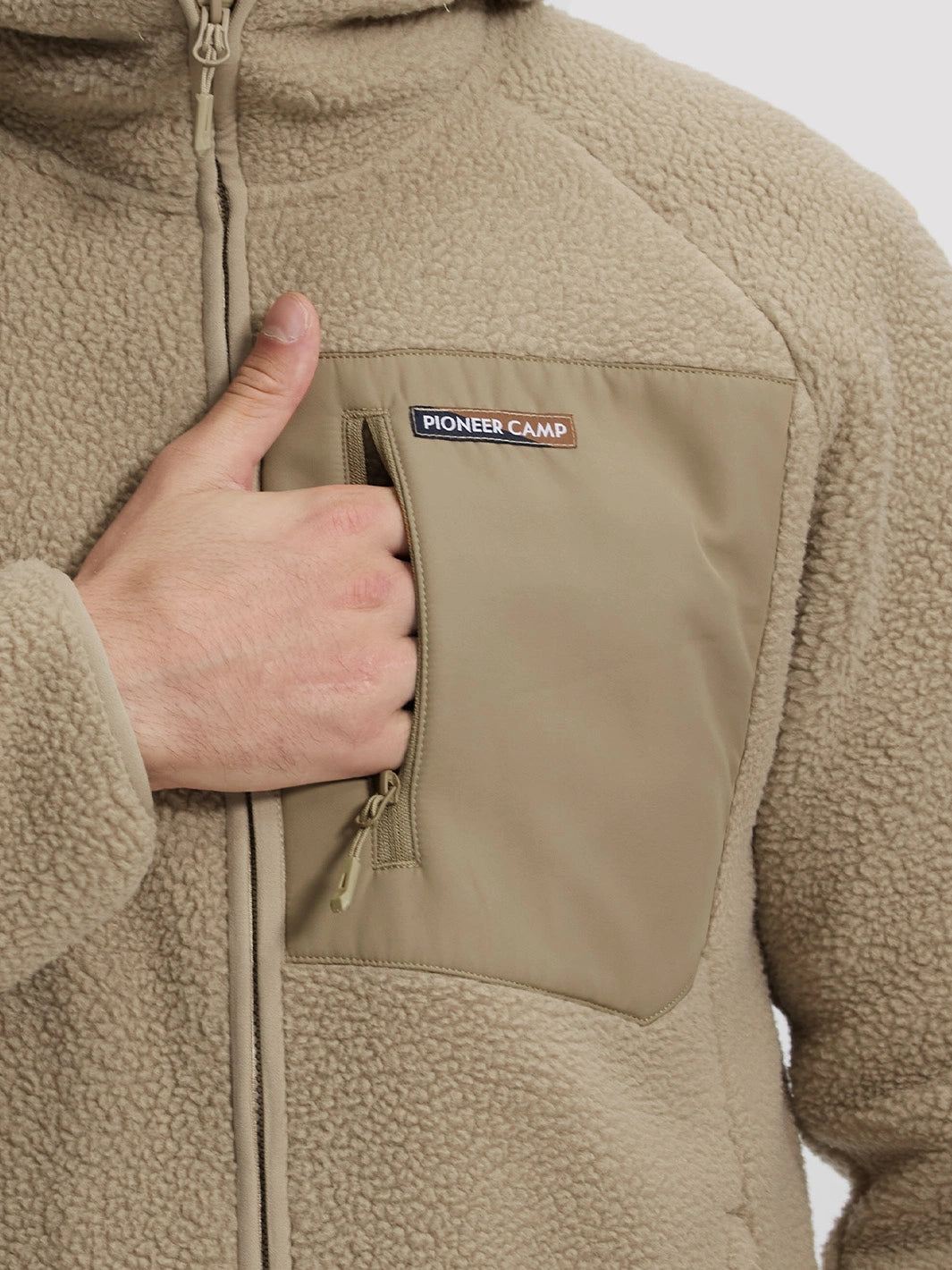 Men's Sherpa Fleece Full-Zip Hooded Jacket with Chest Pocket