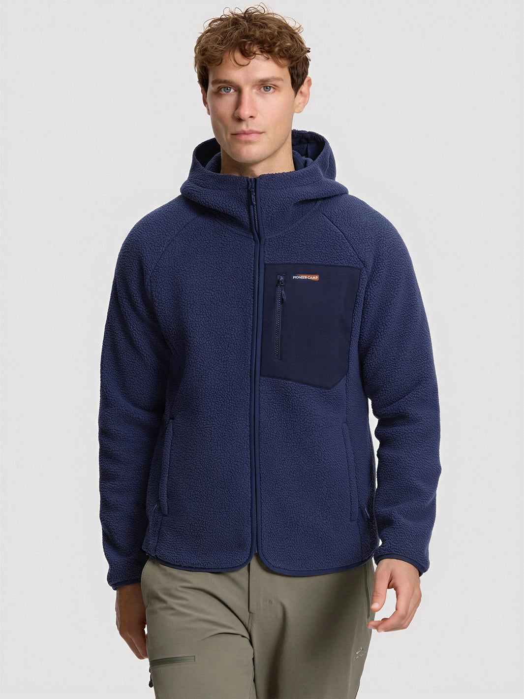 Men's Sherpa Fleece Full-Zip Hooded Jacket with Chest Pocket PIONEER CAMP