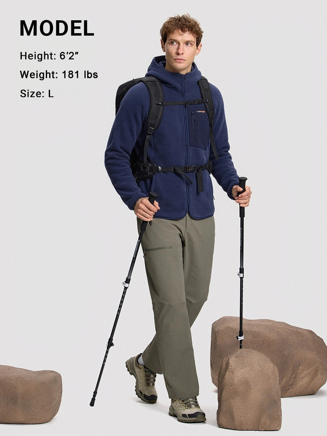 Men's Sherpa Fleece Full-Zip Hooded Jacket with Chest Pocket PIONEER CAMP
