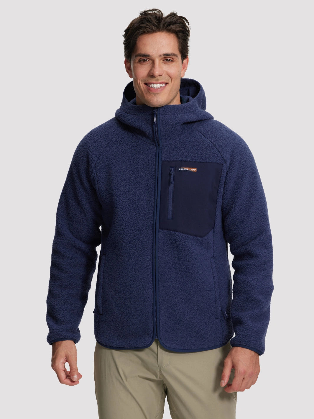 Men's Sherpa Fleece Full-Zip Hooded Jacket with Chest Pocket