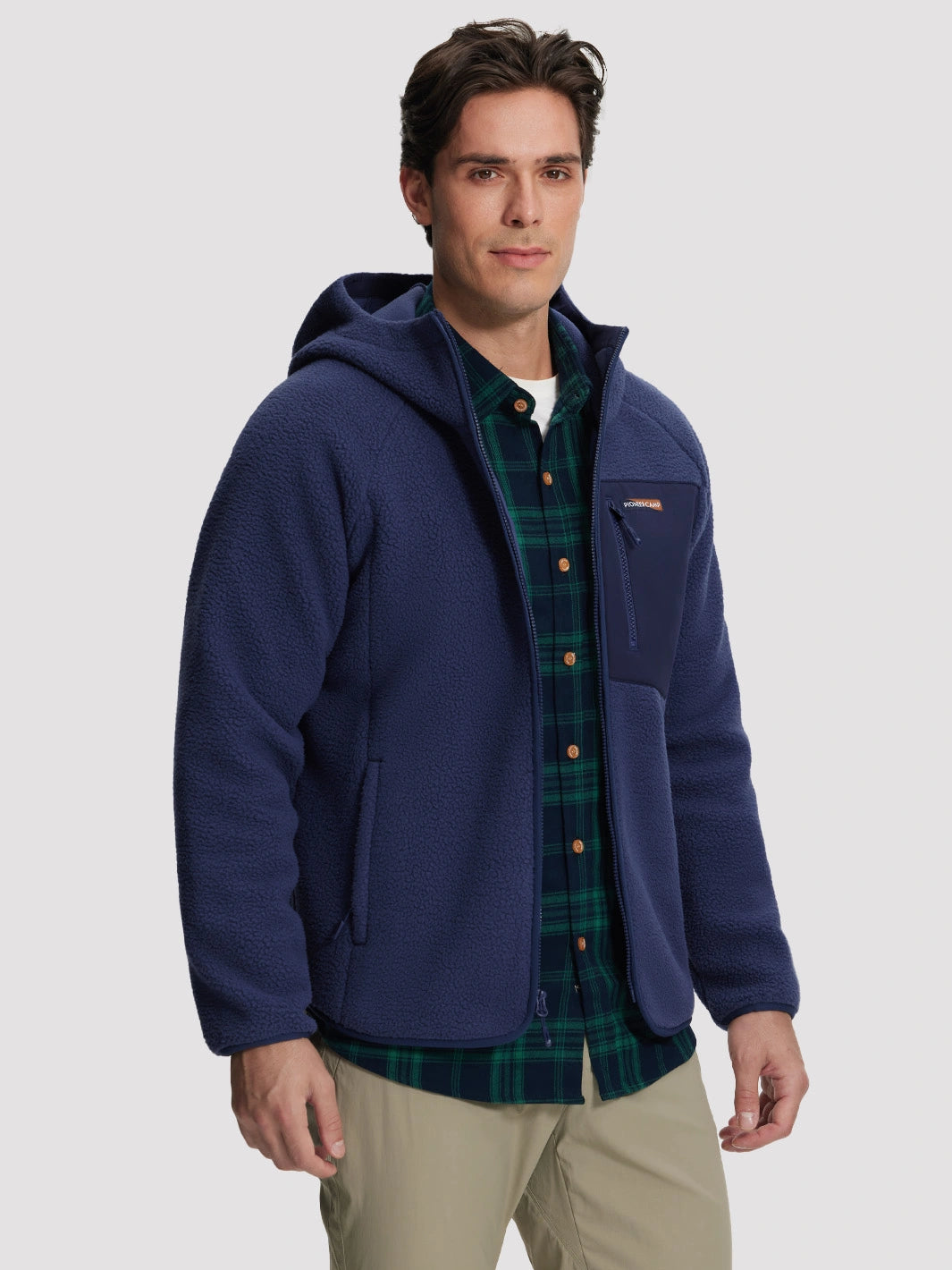 Men's Sherpa Fleece Full-Zip Hooded Jacket with Chest Pocket