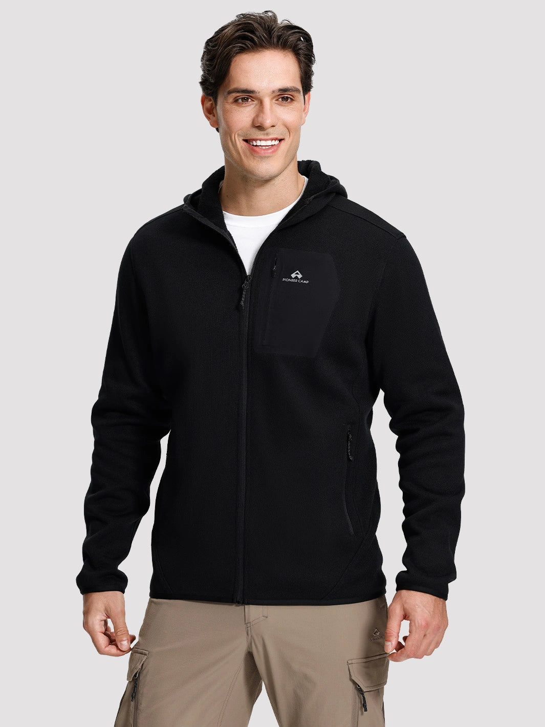 Men's 340g Knitted Fleece Full-Zip Hooded Jacket