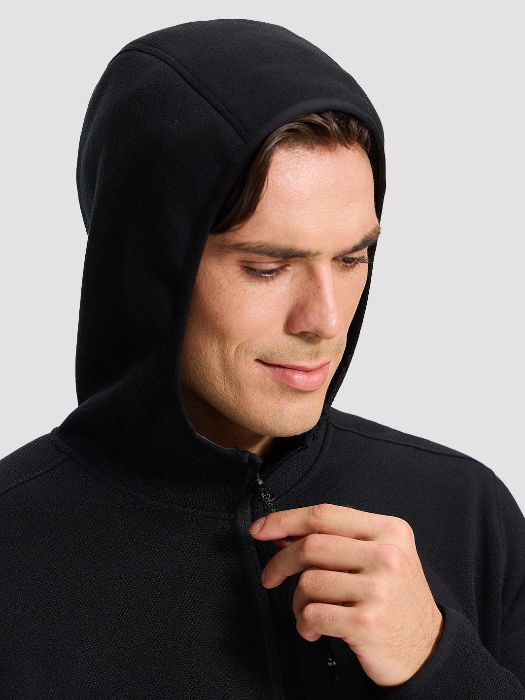 Men's 340g Knitted Fleece Full-Zip Hooded Jacket