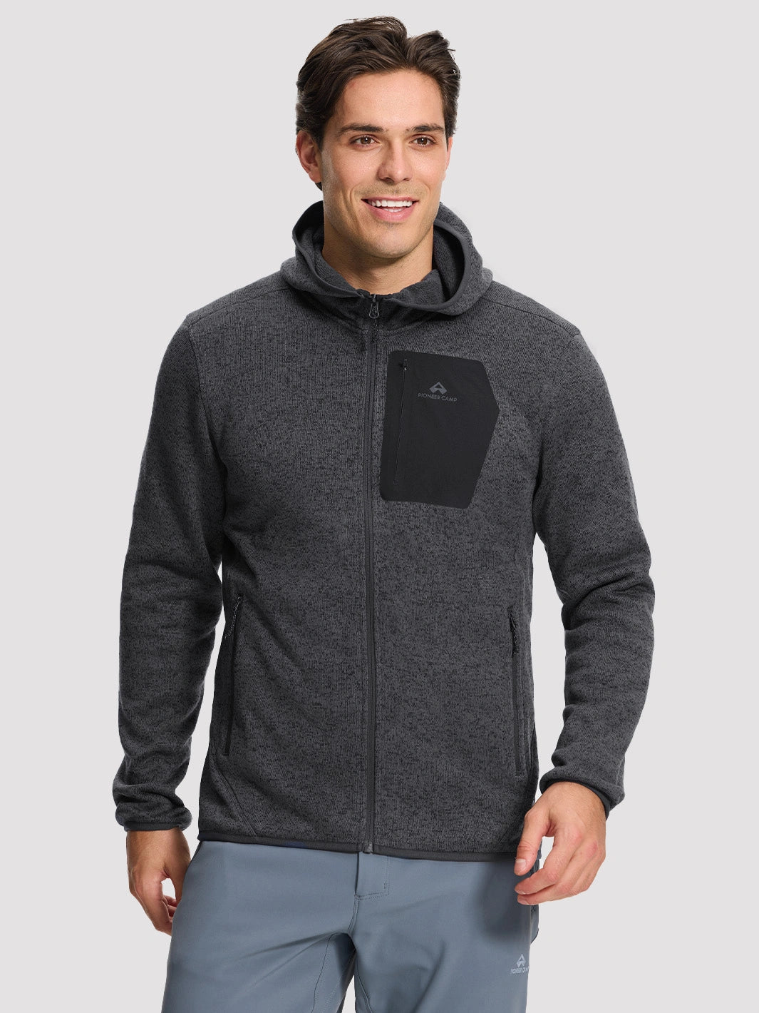 Men's 340g Knitted Fleece Full-Zip Hooded Jacket