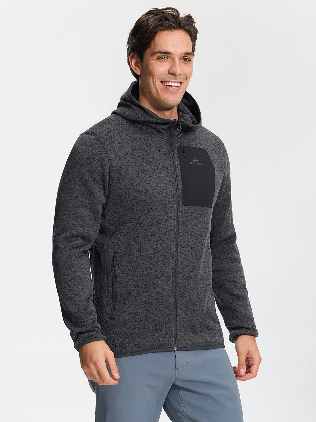 Men's 340g Knitted Fleece Full-Zip Hooded Jacket
