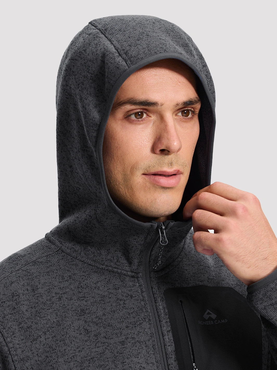 Men's 340g Knitted Fleece Full-Zip Hooded Jacket