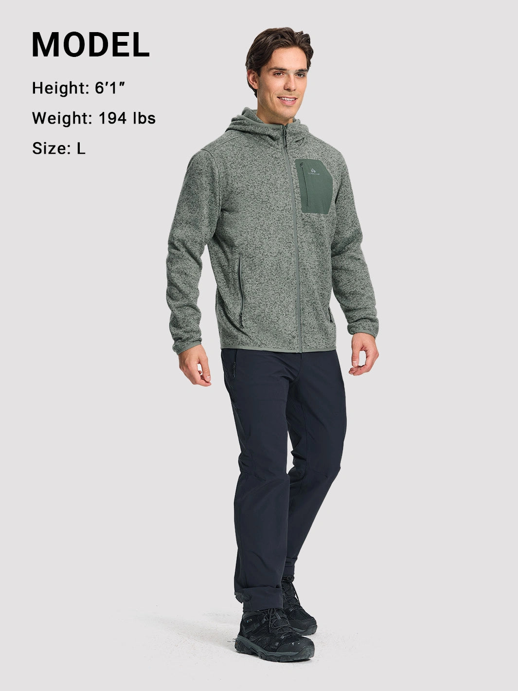 Men's 340g Knitted Fleece Full-Zip Hooded Jacket