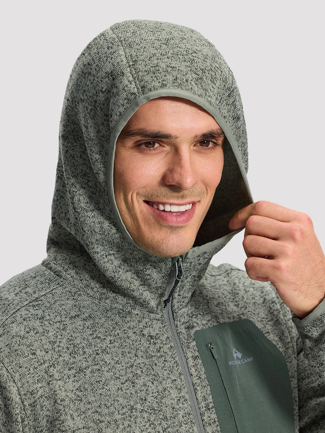 Men's 340g Knitted Fleece Full-Zip Hooded Jacket
