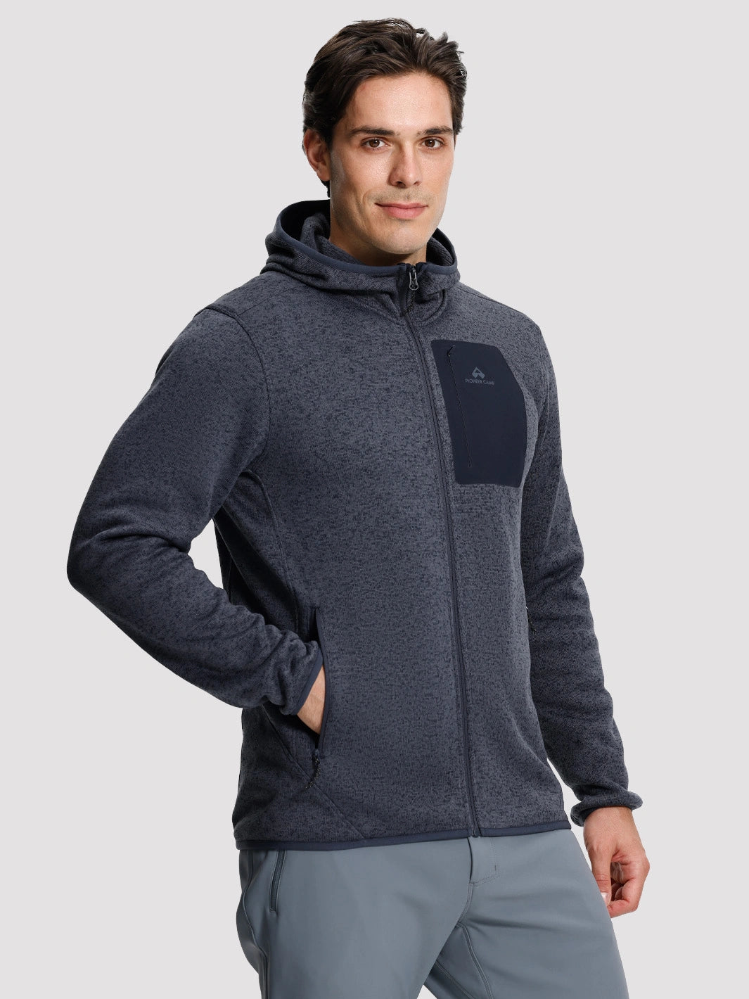 Men's 340g Knitted Fleece Full-Zip Hooded Jacket