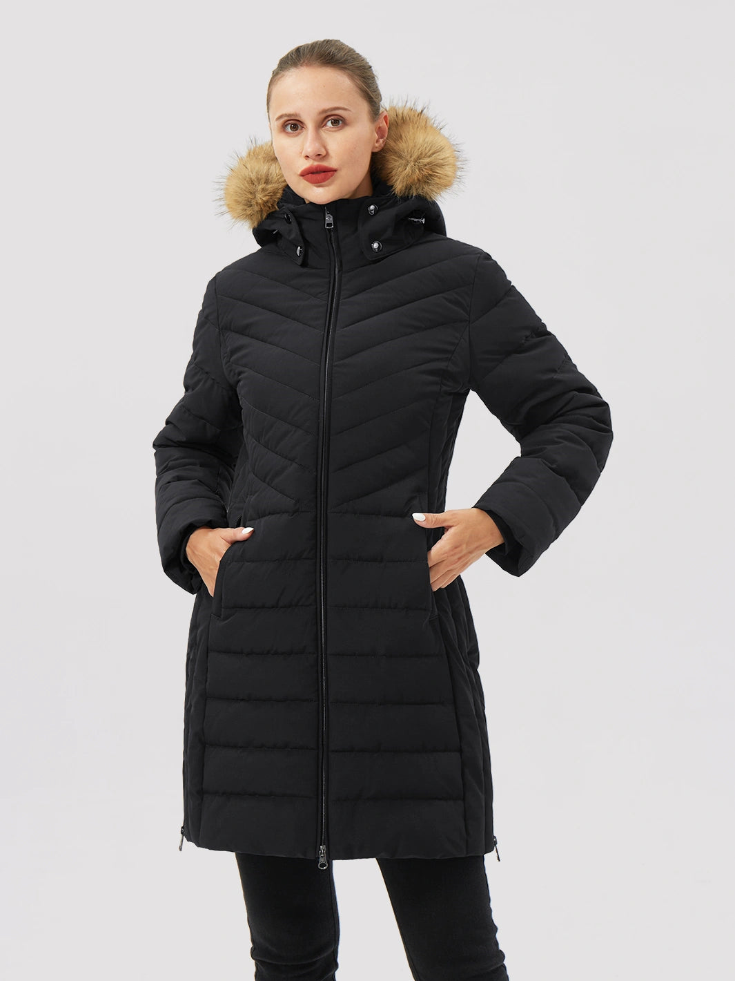 Women's Long Waterproof Puffer Parka with Removable Faux Fur Hood PIONEER CAMP