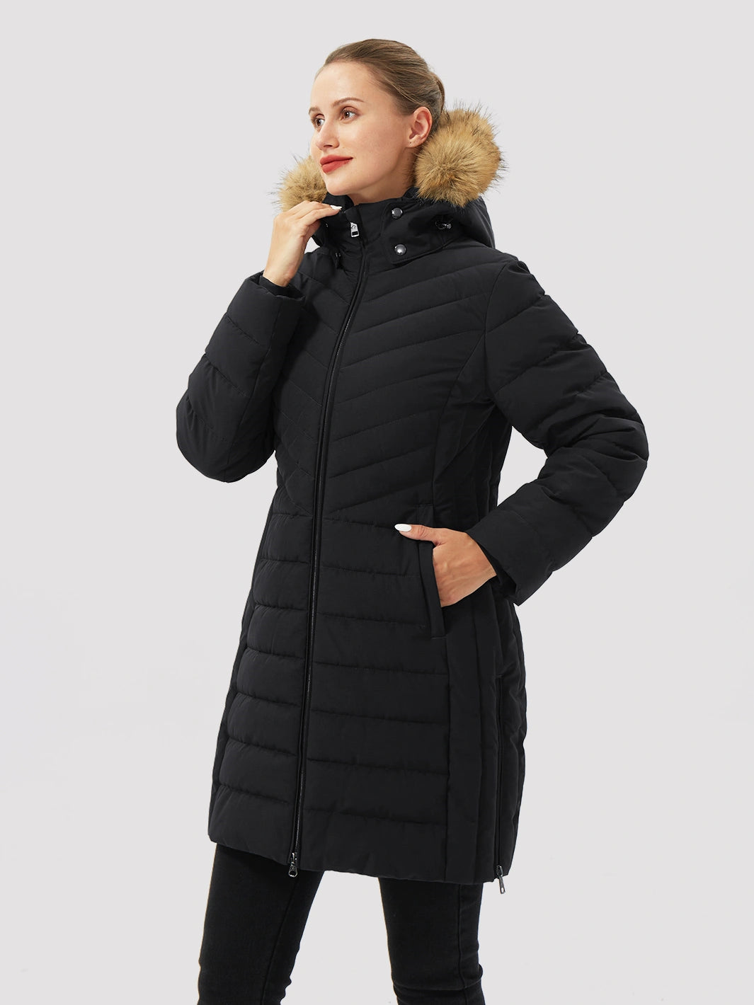 Women's Long Waterproof Puffer Parka with Removable Faux Fur Hood PIONEER CAMP